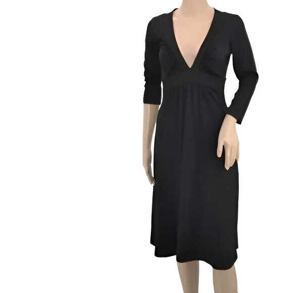 Susana Monaco Minimalist Black Empire Waist Fit & Flare Stretch Knit Dress M - Picture 2 of 5
